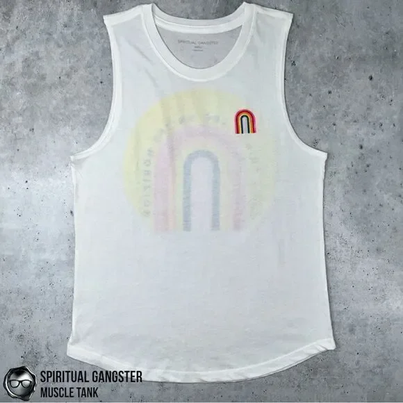 SPIRITUAL GANGSTER GOOD THINGS HORIZON RAINBOW GRAPHIC MUSCLE TANK WHITE SMALL - Picture 9 of 13